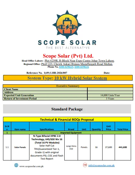 10 kW Hybrid Solar System – Standard Package