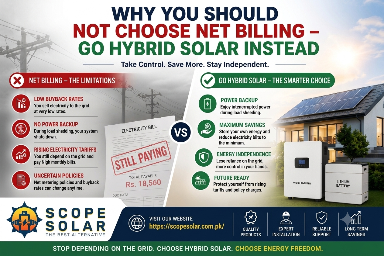 Compare net billing and hybrid solar systems to understand which option delivers better long-term value. Explore the benefits of hybrid solar, including battery backup, lower electricity bills, and greater energy security with Scope Solar.Compare net billing and hybrid solar systems to understand which option delivers better long-term value. Explore the benefits of hybrid solar, including battery backup, lower electricity bills, and greater energy security with Scope Solar.