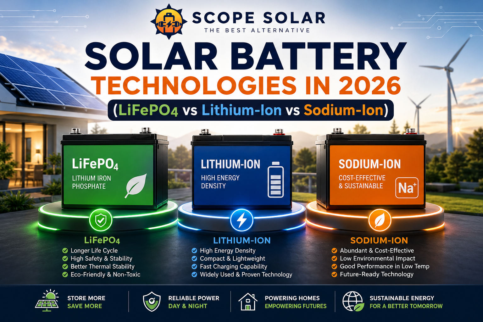 Solar Battery Technologies in 2026 – LiFePO4 vs Lithium-Ion vs Sodium-Ion | Scope Solar