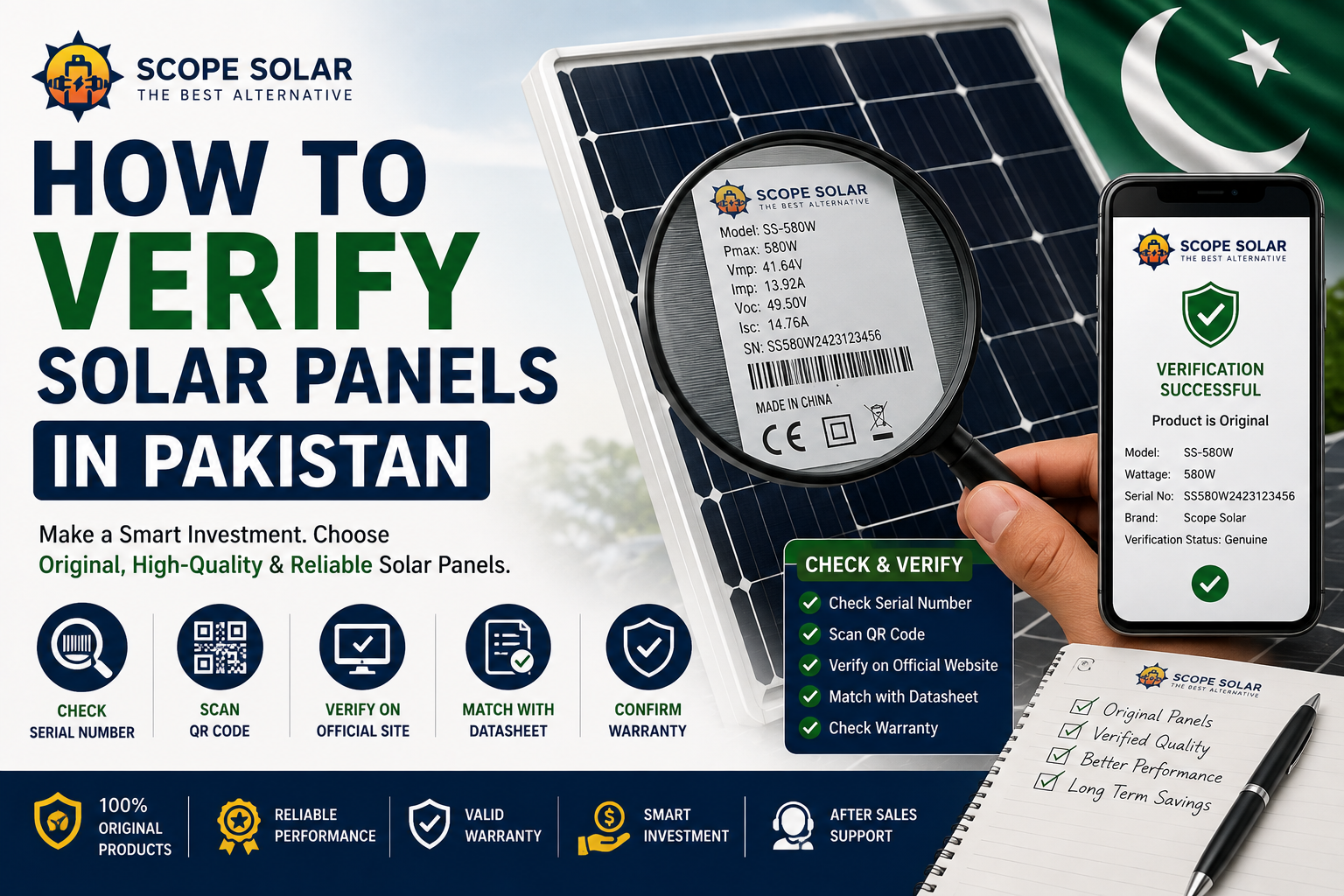 How to verify original solar panels in Pakistan using serial number and official manufacturer verification by Scope Solar